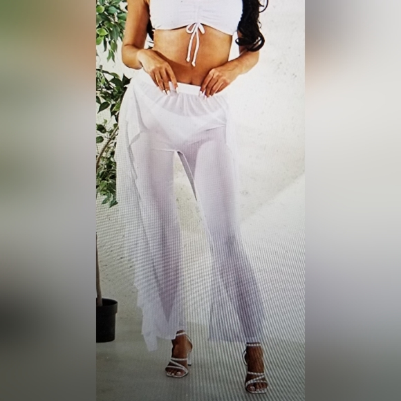 NWT SHEER MESH RUFFLE SWIMSUIT BIKINI BOTTOM COVER UP - Picture 2 of 14